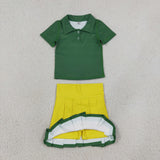 Solid Vest Yellow White Green Pleated Athletic Shorts Girls Skirt Sets