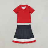 Solid Vest Black White Red Pleated Athletic Shorts Girls Skirt Sets
