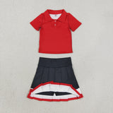 Solid Vest Black White Red Pleated Athletic Shorts Girls Skirt Sets