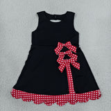 Red Plaid Bows Scalloped Black Athletic Shorts Girls Sleeveless Dress