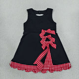 Red Plaid Bows Scalloped Black Athletic Shorts Girls Sleeveless Dress
