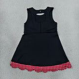 Red Plaid Bows Scalloped Black Athletic Shorts Girls Sleeveless Dress