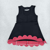 Red Plaid Bows Scalloped Black Athletic Shorts Girls Sleeveless Dress
