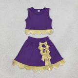Green Plaid Bows Scalloped Purple Athletic Shorts Girls Skirt Sets