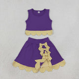 Green Plaid Bows Scalloped Purple Athletic Shorts Girls Skirt Sets