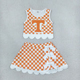 T Team White Bows Scalloped Orange Plaid Athletic Shorts Girls Skirt Sets