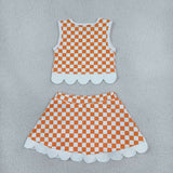 T Team White Bows Scalloped Orange Plaid Athletic Shorts Girls Skirt Sets