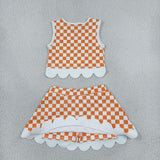 T Team White Bows Scalloped Orange Plaid Athletic Shorts Girls Skirt Sets