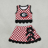 G Team Black Bows Scalloped Red Plaid Athletic Shorts Girls Skirt Sets