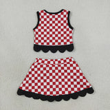 G Team Black Bows Scalloped Red Plaid Athletic Shorts Girls Skirt Sets