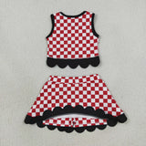 G Team Black Bows Scalloped Red Plaid Athletic Shorts Girls Skirt Sets