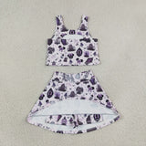 Cartoon Ghost Purple Athletic Shorts Skirt Sets Girls Halloween Outfits