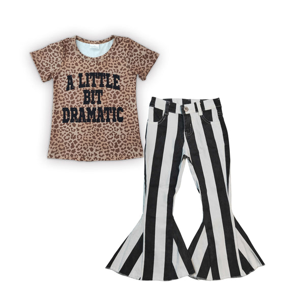 Dramatic Black Stripe Jeans Girls Short Sleeve+Trousers Sets