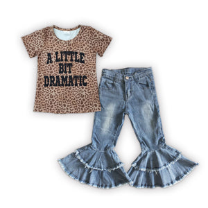 A Little Bit Dramatic Jeans Girls Short Sleeve+Trousers Sets