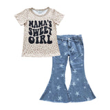 Mama's sweet girl Stars Jeans Girls Short Sleeve+Trousers Sets