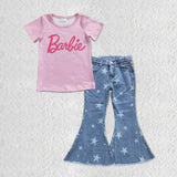 Dolls Cartoon Stars Jeans Girls Short Sleeve+Trousers Sets