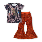 Thankful Letters Orange-Red Sequins Girls Thanksgiving Outfits