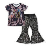 Thankful Letters Black Sequins Girls Thanksgiving Outfits