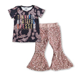 Thankful Letters Pink Sequins Girls Thanksgiving Outfits