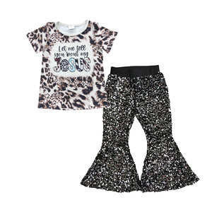 Jesus Letters Black Sequins Girls Thanksgiving Outfits