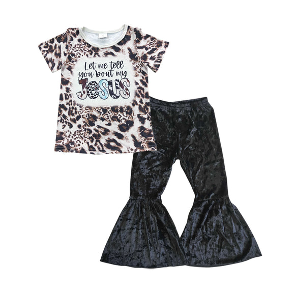 Jesus Letters Black Velvet Girls Thanksgiving Outfits