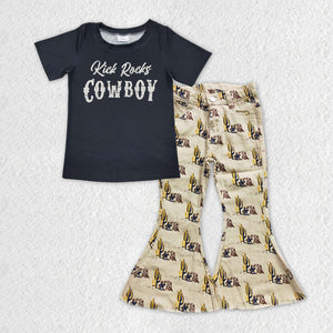 Cowboy Rodeo Jeans Girls Short Sleeve+Trousers Sets