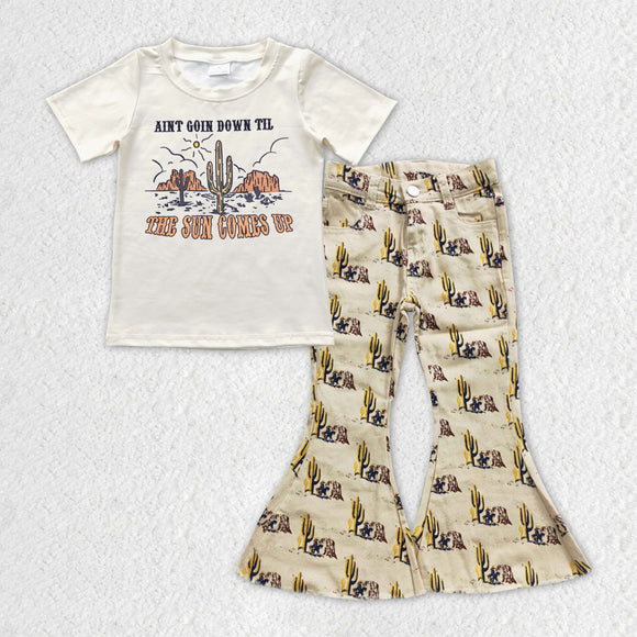 Sun Comes Up Cactus Rodeo Jeans Girls Short Sleeve+Trousers Sets