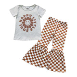 Happy Little Soul Smile Plaid Girls Short Sleeve+Trousers Sets