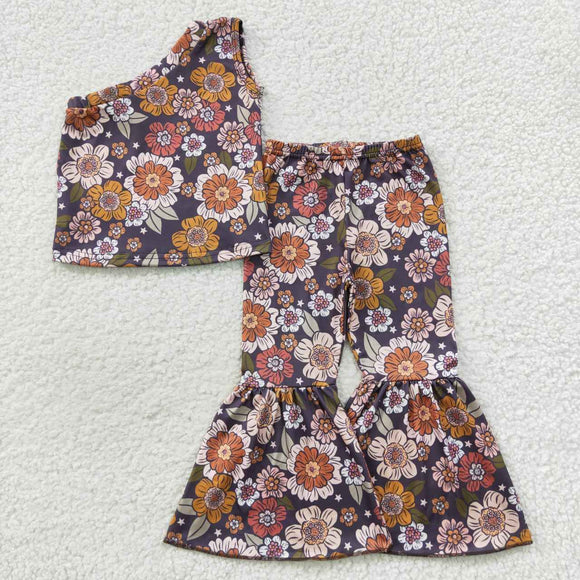 Floral Dark Girls Short Sleeve+Trousers Sets