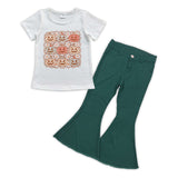 Floral Smile Pumpkin Green Jeans Girls Halloween Outfits