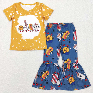 Cartoon Snack Softball Girls Short Sleeve+Trousers Sets