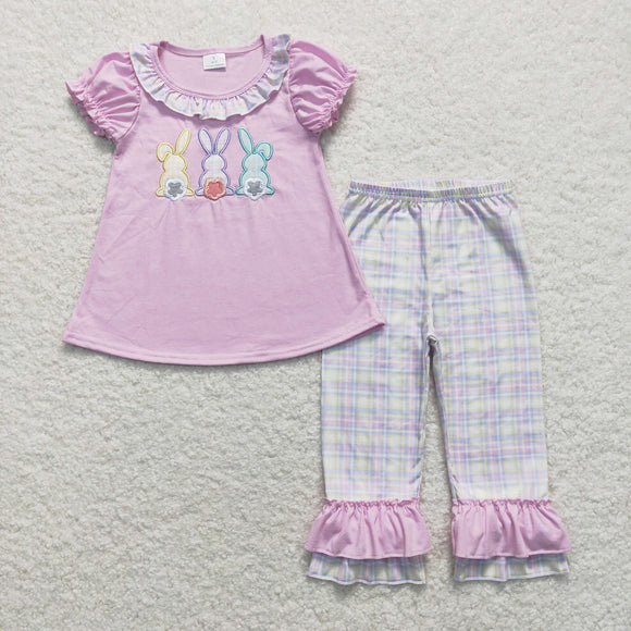 Colorful Plaid Bunny Purple Girls Easter Outfits