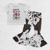 God says I am Cow Print Denim Girls Short Sleeve+Trousers Sets