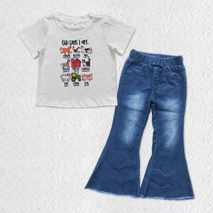 God says I am Bleached Denim Girls Short Sleeve+Trousers Sets