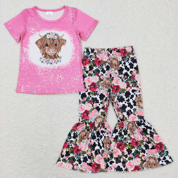 Mood Cow Print Pink Girls Short Sleeve+Trousers Sets