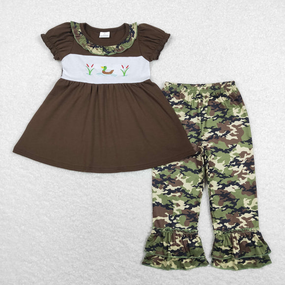 Duck Camo Ruffles Girls Short Sleeve+Trousers Sets