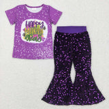 Happy Letters Purple Sequins Girls Mardi Gras Outfits