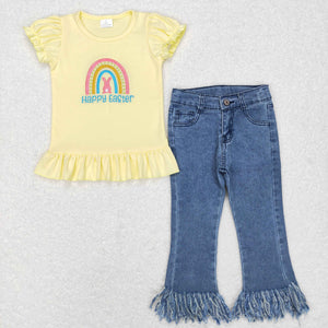 Happy Bunny Rainbow Slim Denim Girls Easter Outfits