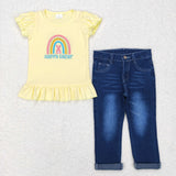 Happy Bunny Rainbow Bleached Slim Denim Girls Easter Outfits