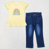 Happy Bunny Rainbow Bleached Slim Denim Girls Easter Outfits