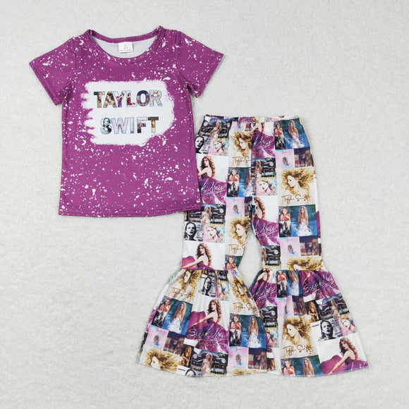 Singer Purple Girls Short Sleeve+Trousers Sets