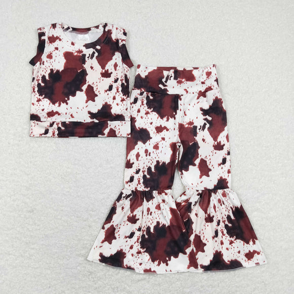 Cowhide Print Girls Short Sleeve+Trousers Sets