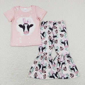 Cow Bunny Cactus Pink Girls Easter Outfits