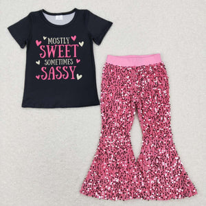 Sweet Sassy Hot Pink Sequins Girls Valentines Outfits