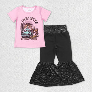 I Got A Heart Like A Truck Pink Girls Short Sleeve+Trousers Sets