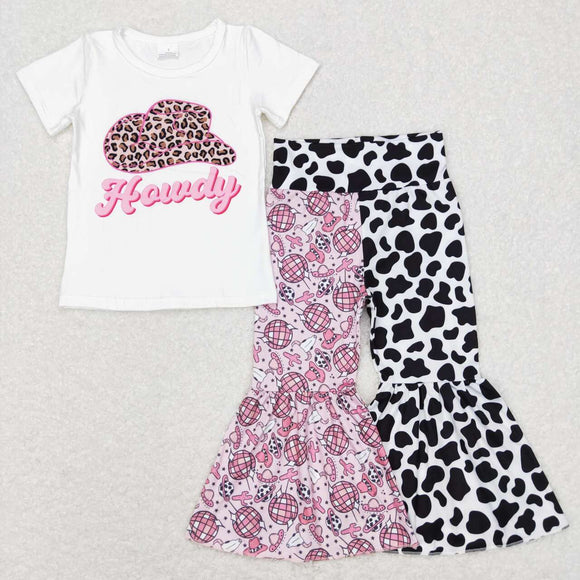 Howdy Cow Print Girls Short Sleeve+Trousers Sets