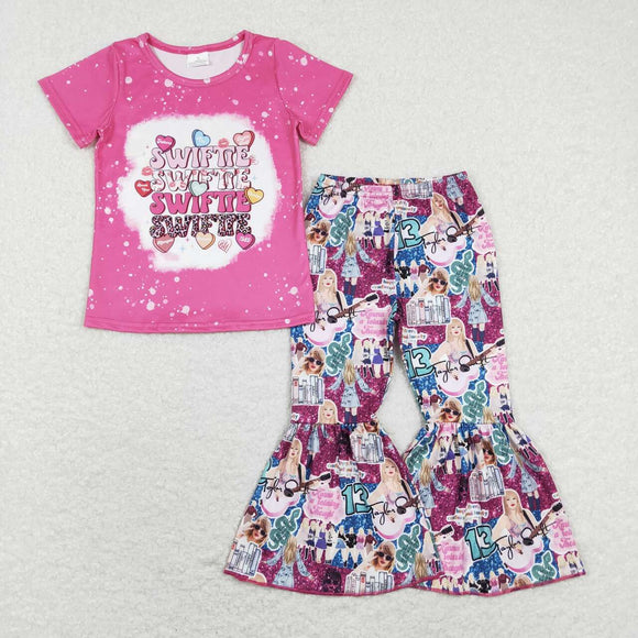 Swiftie Singer Hot Pink Girls Short Sleeve+Trousers Sets