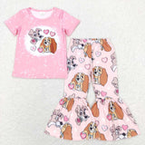 Cartoon Dogs Floral Pink Girls Valentines Outfits