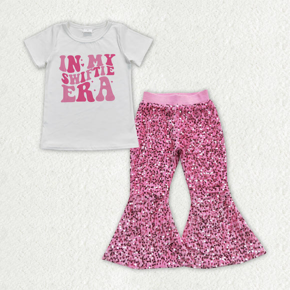 In My Era Singer Hot Pink Sequins Girls Short Sleeve+Trousers Sets