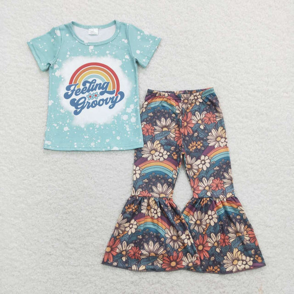 Feeling Groovy Floral Rainbow Girls Short Sleeve+Trousers Sets